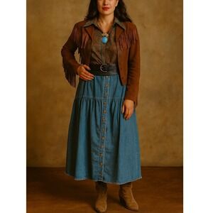 FROO Women's Maxi Denim Skirt – Button Front A-Line Long Jean Skirt – Size 22